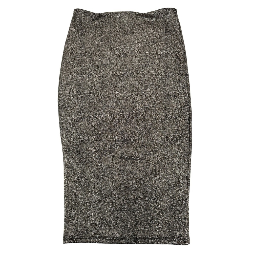 Metallic Silver Black Textured Pencil‎ Skirt High Waist Bodycon Midi Made in USA